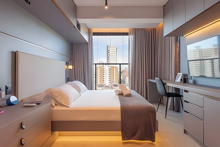 Studio c/ Rooftop e piscina vista Mar 1km da praia