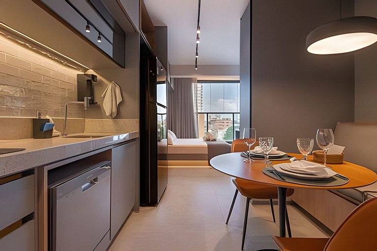 Studio c/ Rooftop e piscina vista Mar 1km da praia