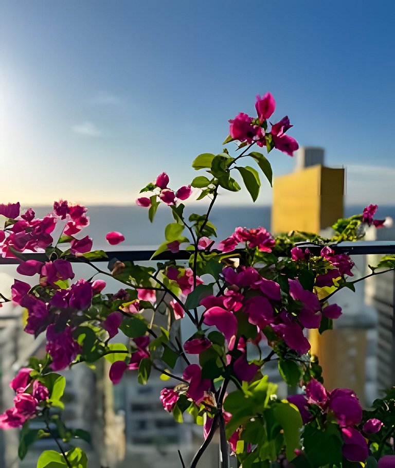Studio c/ Rooftop e piscina vista Mar 1km da praia