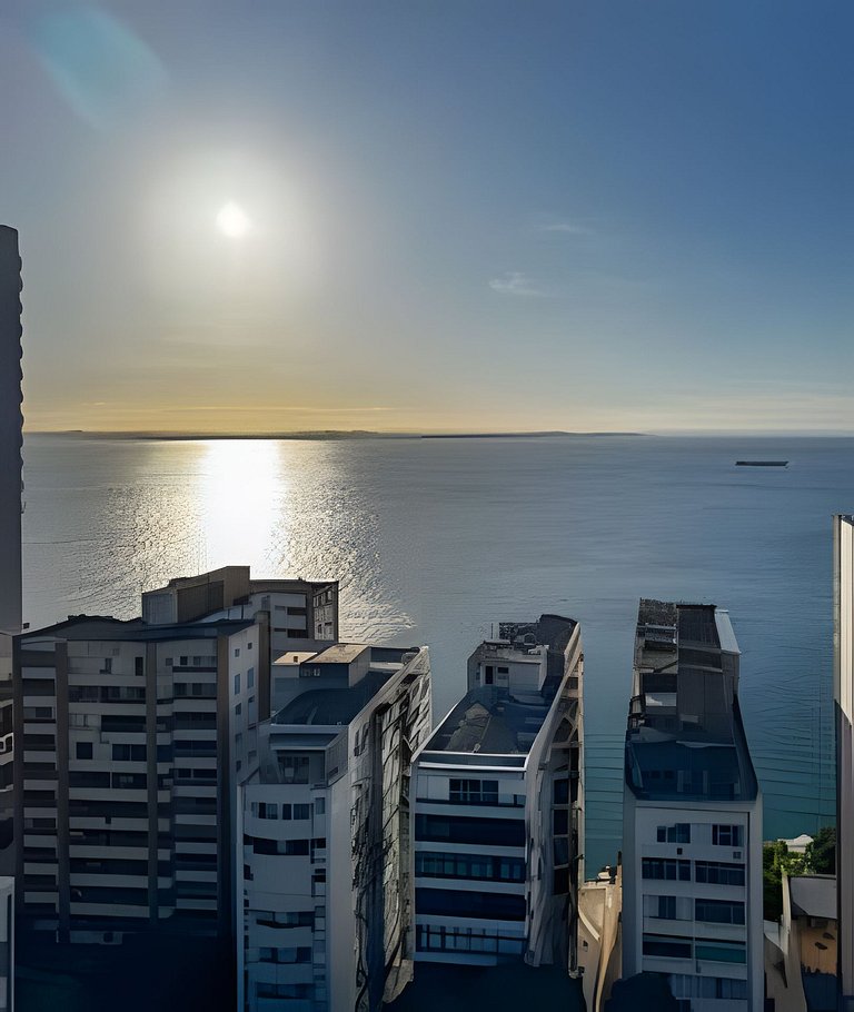 Studio c/ Rooftop e piscina vista Mar 1km da praia